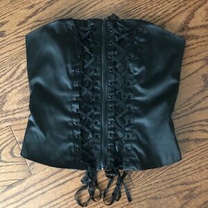 Black Lace-Up Crop Top